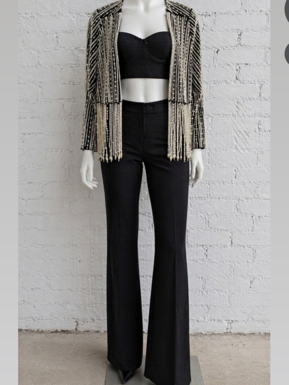Nasty Gal Black & Ivory Beaded Fringe Open-Front Cardigan - Picture 5 of 6